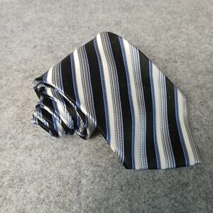 Geoffrey Beene Necktie Mens One Size Black Blue White Striped Silk Classic Tie